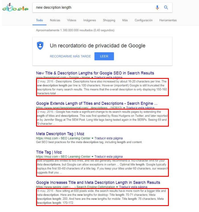 Google extiende las descripciones de los resultados de búsqueda